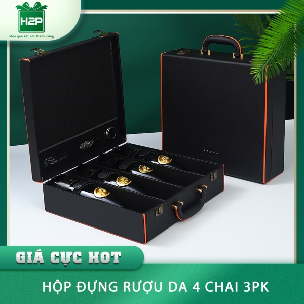 HỘP RƯỢU DA 4 CHAI HDRD-44